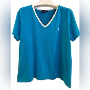 Women’s Ralph Lauren Sport Teal V-Neck T-Shirt, Size XL.